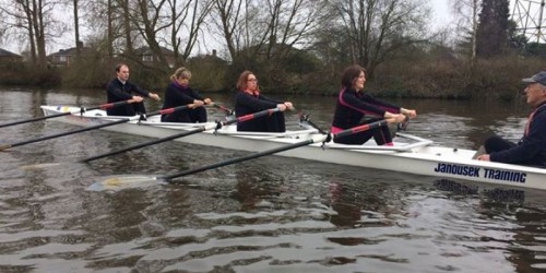 Stable coxed quad rowing on River Mersey in Warrington